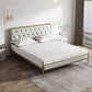 Tufted Upholstered Bed with Headboard Faux Leather Bed with Metal Legs Queen Off-White Clearhalo 'Bedroom Furniture' 'Beds' 'furn' 'furn_beds' 'Furniture' 5517746