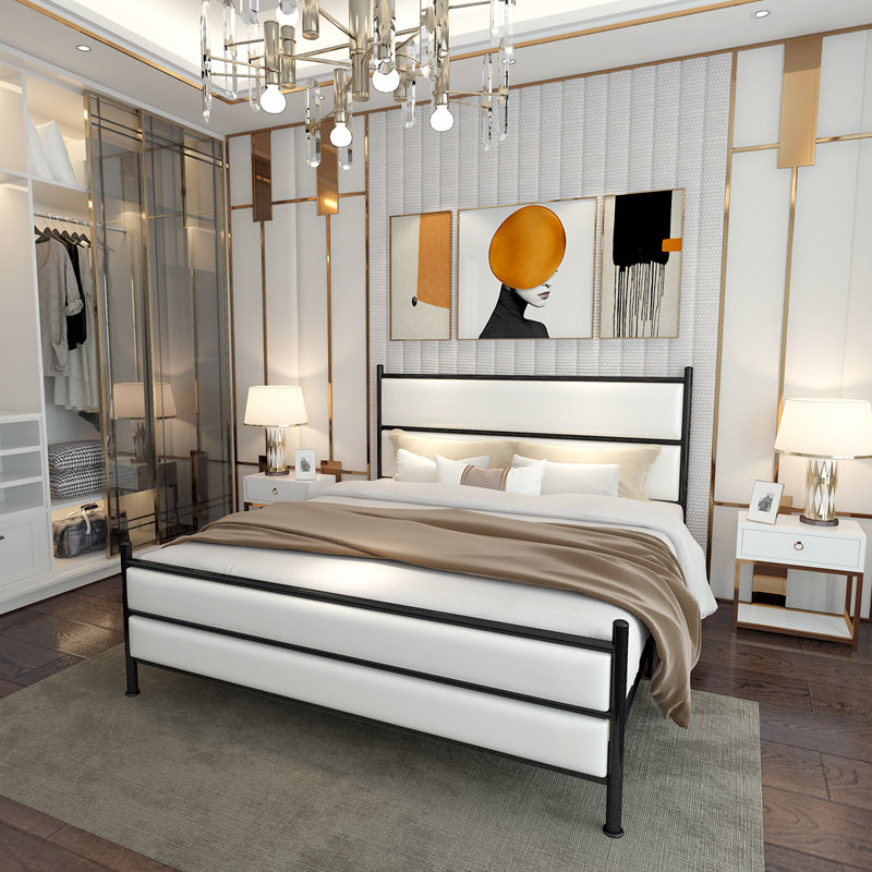Upholstered Metal Bed with Headboard 43.3" Tall Low Profile Bed Black Clearhalo 'Bedroom Furniture' 'Beds' 'furn' 'furn_beds' 'Furniture' 5517766
