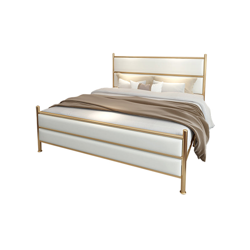 Upholstered Metal Bed with Headboard 43.3" Tall Low Profile Bed Full XL Gold Clearhalo 'Bedroom Furniture' 'Beds' 'furn' 'furn_beds' 'Furniture' 5517767