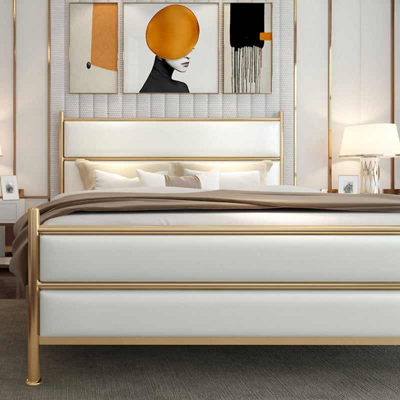 Upholstered Metal Bed with Headboard 43.3" Tall Low Profile Bed Clearhalo 'Bedroom Furniture' 'Beds' 'furn' 'furn_beds' 'Furniture' 5517768