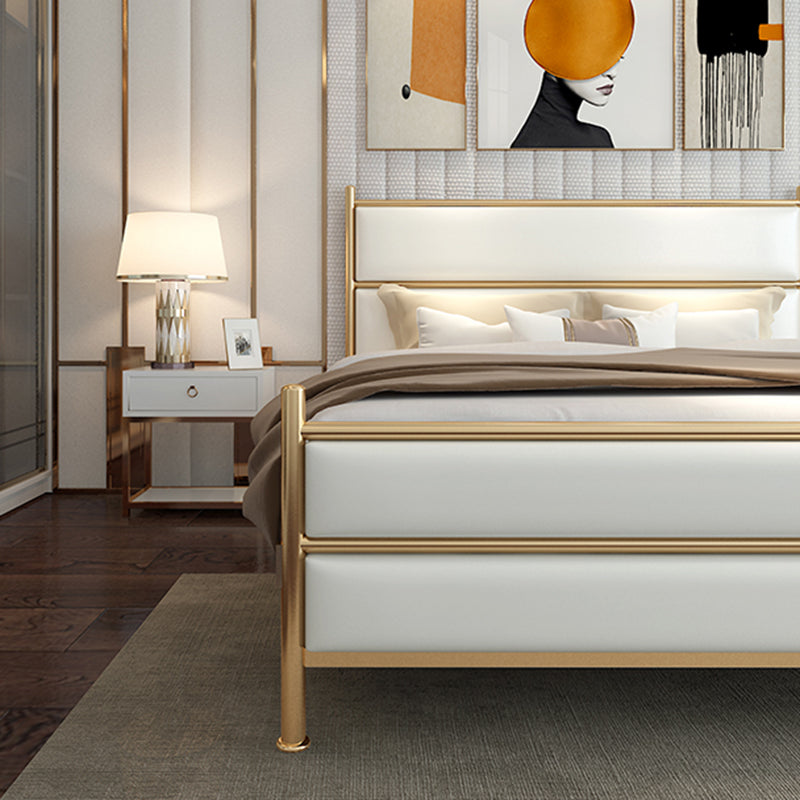 Upholstered Metal Bed with Headboard 43.3" Tall Low Profile Bed Clearhalo 'Bedroom Furniture' 'Beds' 'furn' 'furn_beds' 'Furniture' 5517769
