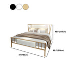 White Upholstered Bed with Headboard Low Profile Bed with Metal Legs