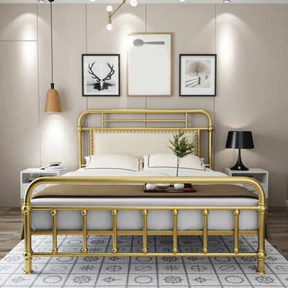 Cama estándar de marco abierto de metal industrial, cama de cabecera rectangular