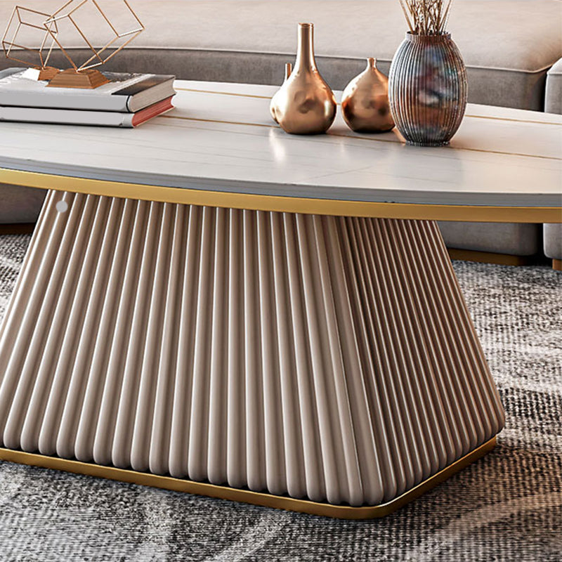 Oval Box Shaped Base Design Slate Table Glam Style Coffee Table