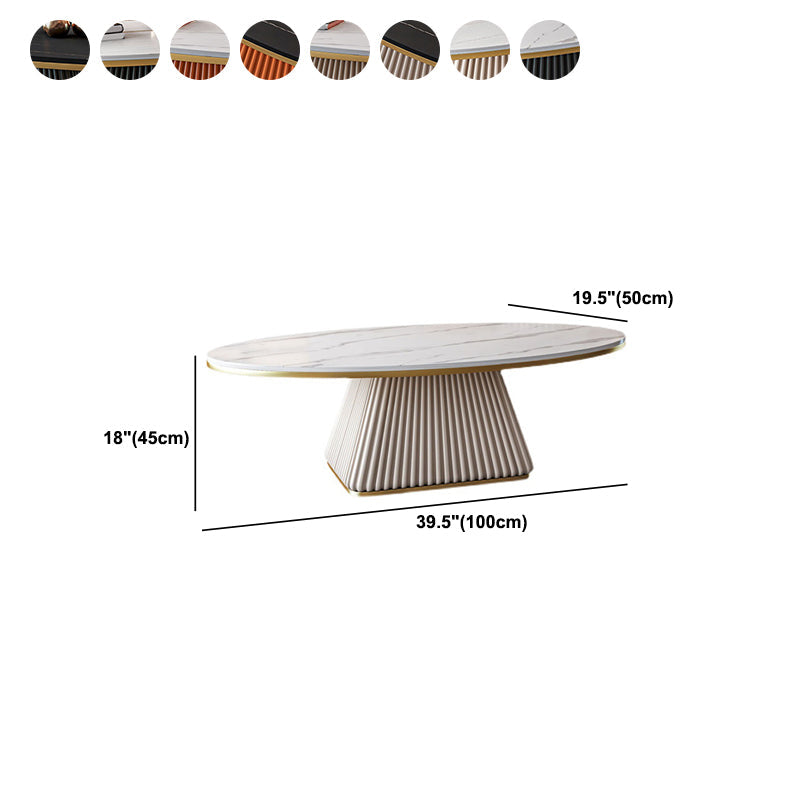 Oval Box Shaped Base Design Slate Table Glam Style Coffee Table
