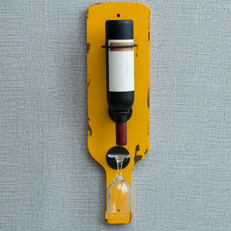 Metal Wall Mounted Wine Bottle & Glass Rack Industrial Wine Rack Yellow 1 Piece Clearhalo 'furn' 'furn_wine_racks' 'Furniture' 'Kitchen & Dining Furniture' 'Wine Racks' 'wine_racks' 5518059