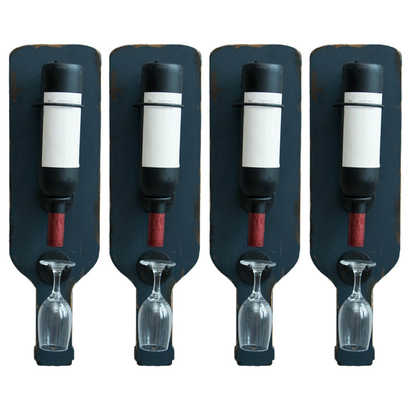 Metal Wall Mounted Wine Bottle & Glass Rack Industrial Wine Rack Dark Blue 4 Piece Set Clearhalo 'furn' 'furn_wine_racks' 'Furniture' 'Kitchen & Dining Furniture' 'Wine Racks' 'wine_racks' 5518073