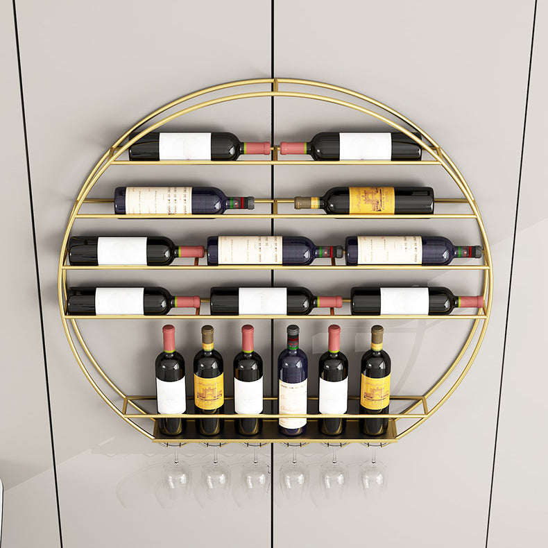 Iron Wall Mounted Wine Bottle & Glass Rack Modern Round Wine Rack