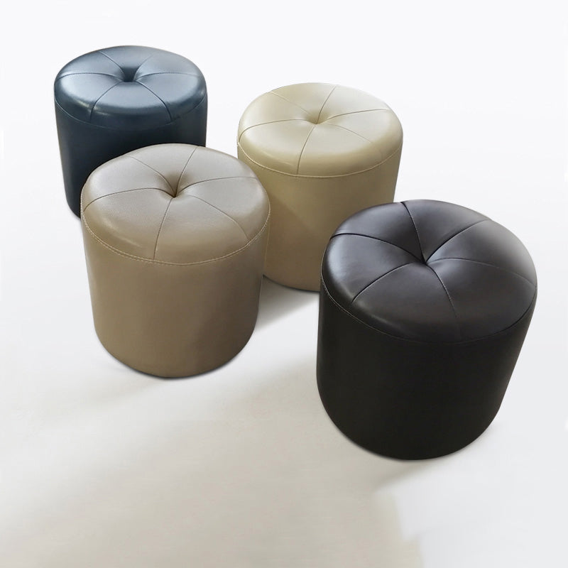 Classic Round Ottoman Pure Color Genuine Leather Water Resistant Ottoman Stool Clearhalo 'furn' 'furn_ottomans_poufs' 'Furniture' 'Living Room Furniture' 'Ottomans & Poufs' 'ottomans_poufs' 5518590