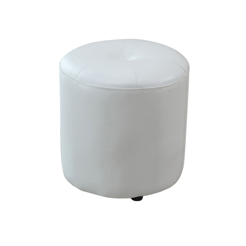 Classic Round Ottoman Pure Color Genuine Leather Water Resistant Ottoman Stool Light Gray 1 Piece Clearhalo 'furn' 'furn_ottomans_poufs' 'Furniture' 'Living Room Furniture' 'Ottomans & Poufs' 'ottomans_poufs' 5518591