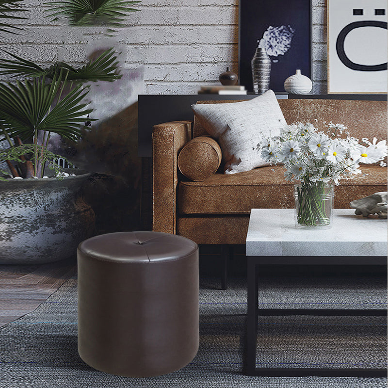Classic Round Ottoman Pure Color Genuine Leather Water Resistant Ottoman Stool Clearhalo 'furn' 'furn_ottomans_poufs' 'Furniture' 'Living Room Furniture' 'Ottomans & Poufs' 'ottomans_poufs' 5518592