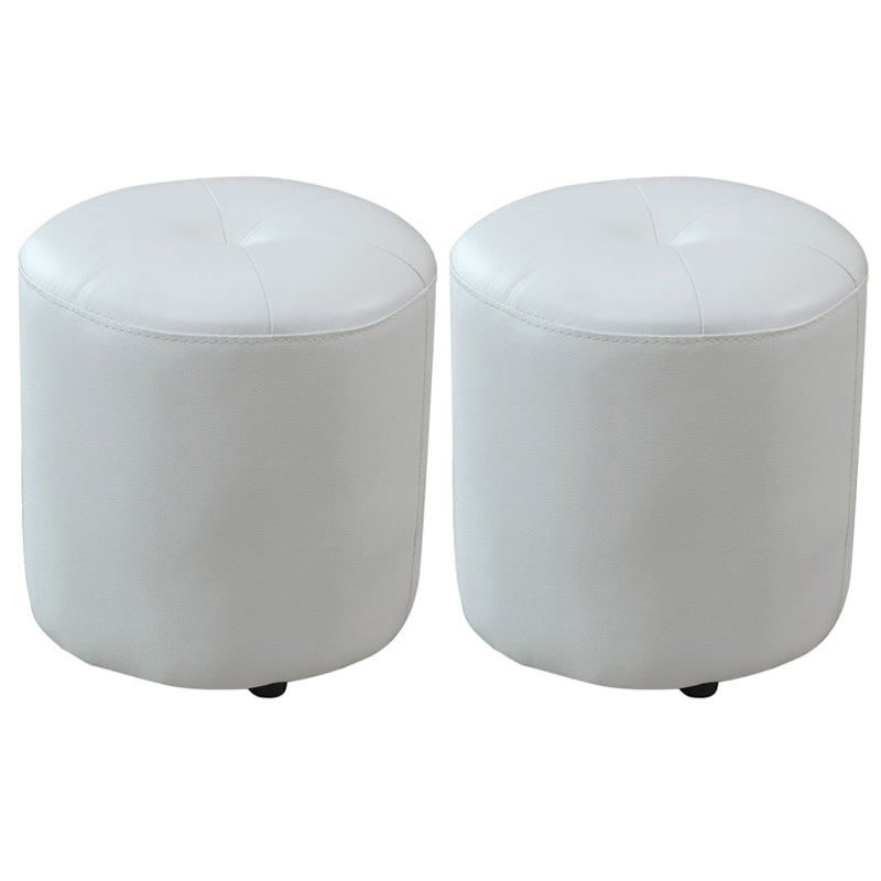 Classic Round Ottoman Pure Color Genuine Leather Water Resistant Ottoman Stool Light Gray 2 Piece Set Clearhalo 'furn' 'furn_ottomans_poufs' 'Furniture' 'Living Room Furniture' 'Ottomans & Poufs' 'ottomans_poufs' 5518593