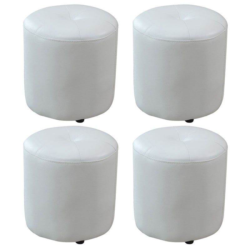 Classic Round Ottoman Pure Color Genuine Leather Water Resistant Ottoman Stool Light Gray 4 Piece Set Clearhalo 'furn' 'furn_ottomans_poufs' 'Furniture' 'Living Room Furniture' 'Ottomans & Poufs' 'ottomans_poufs' 5518595