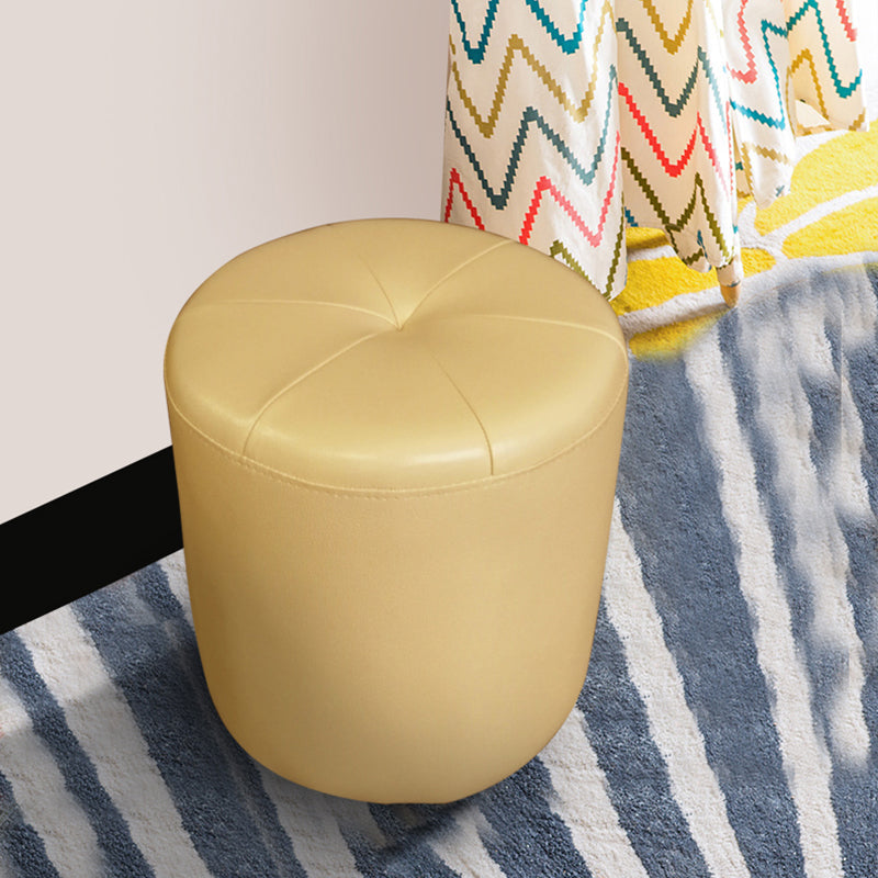 Classic Round Ottoman Pure Color Genuine Leather Water Resistant Ottoman Stool Clearhalo 'furn' 'furn_ottomans_poufs' 'Furniture' 'Living Room Furniture' 'Ottomans & Poufs' 'ottomans_poufs' 5518596