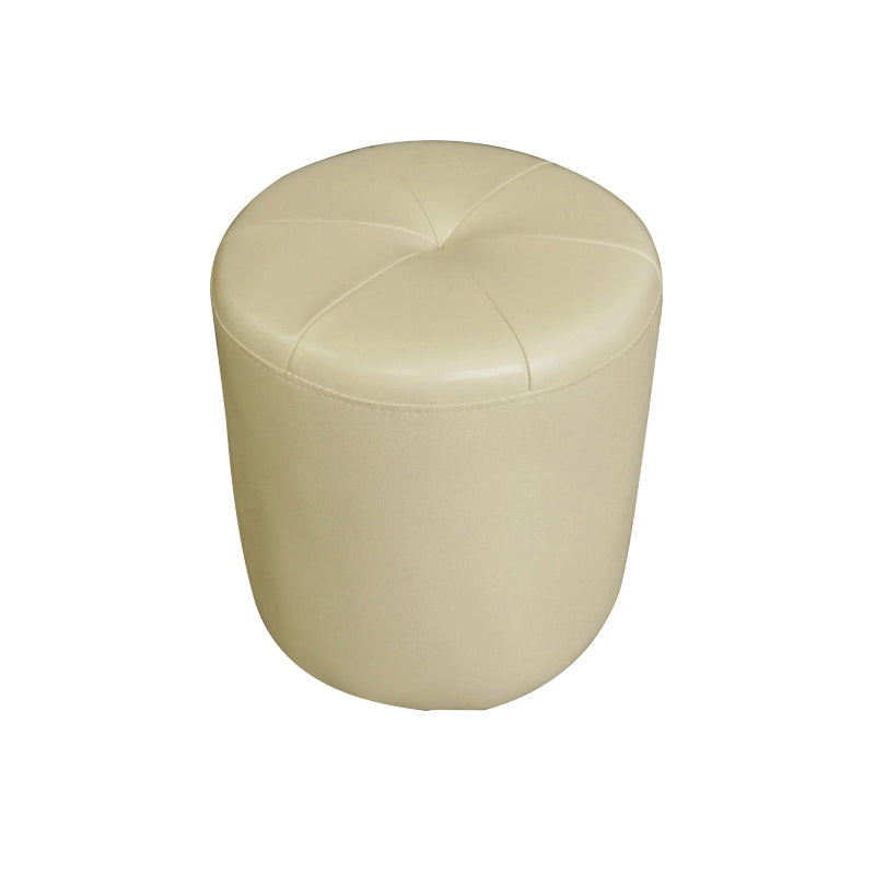 Classic Round Ottoman Pure Color Genuine Leather Water Resistant Ottoman Stool Khaki 1 Piece Clearhalo 'furn' 'furn_ottomans_poufs' 'Furniture' 'Living Room Furniture' 'Ottomans & Poufs' 'ottomans_poufs' 5518597