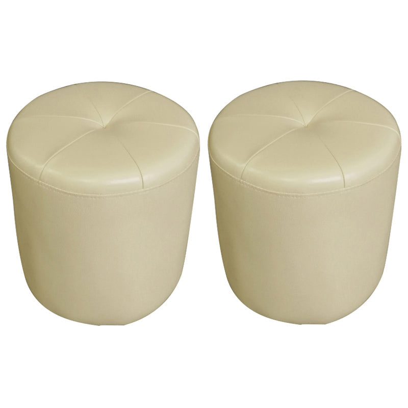 Classic Round Ottoman Pure Color Genuine Leather Water Resistant Ottoman Stool Khaki 2 Piece Set Clearhalo 'furn' 'furn_ottomans_poufs' 'Furniture' 'Living Room Furniture' 'Ottomans & Poufs' 'ottomans_poufs' 5518598