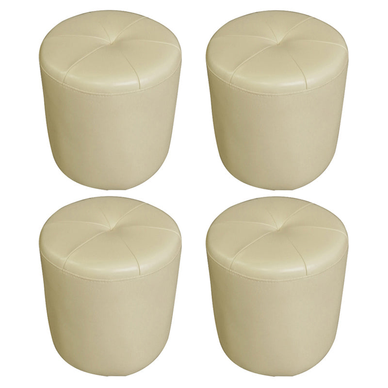 Classic Round Ottoman Pure Color Genuine Leather Water Resistant Ottoman Stool Khaki 4 Piece Set Clearhalo 'furn' 'furn_ottomans_poufs' 'Furniture' 'Living Room Furniture' 'Ottomans & Poufs' 'ottomans_poufs' 5518601