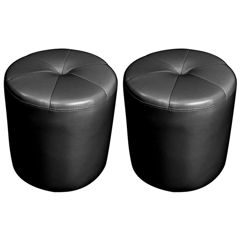 Classic Round Ottoman Pure Color Genuine Leather Water Resistant Ottoman Stool Black 2 Piece Set Clearhalo 'furn' 'furn_ottomans_poufs' 'Furniture' 'Living Room Furniture' 'Ottomans & Poufs' 'ottomans_poufs' 5518604