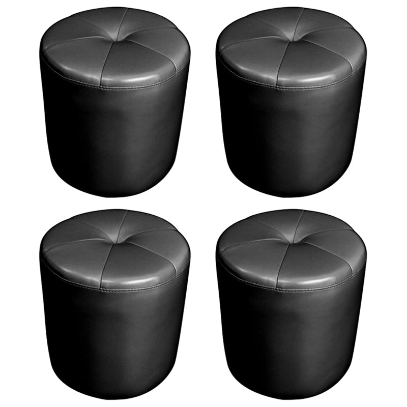 Classic Round Ottoman Pure Color Genuine Leather Water Resistant Ottoman Stool Black 4 Piece Set Clearhalo 'furn' 'furn_ottomans_poufs' 'Furniture' 'Living Room Furniture' 'Ottomans & Poufs' 'ottomans_poufs' 5518605