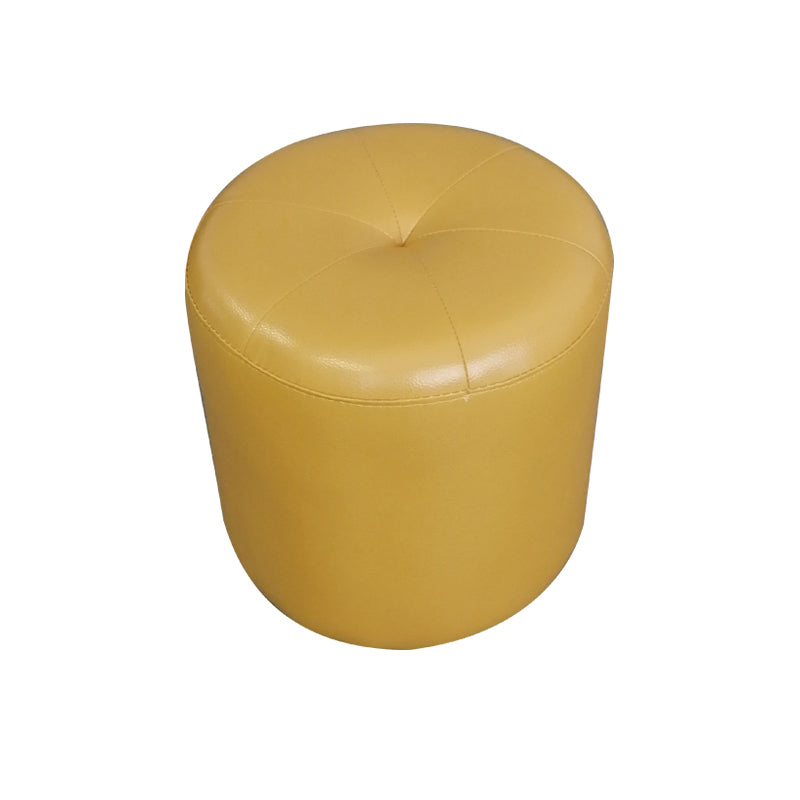 Classic Round Ottoman Pure Color Genuine Leather Water Resistant Ottoman Stool Yellow 1 Piece Clearhalo 'furn' 'furn_ottomans_poufs' 'Furniture' 'Living Room Furniture' 'Ottomans & Poufs' 'ottomans_poufs' 5518606
