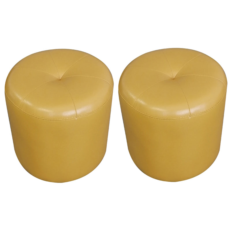 Classic Round Ottoman Pure Color Genuine Leather Water Resistant Ottoman Stool Yellow 2 Piece Set Clearhalo 'furn' 'furn_ottomans_poufs' 'Furniture' 'Living Room Furniture' 'Ottomans & Poufs' 'ottomans_poufs' 5518607