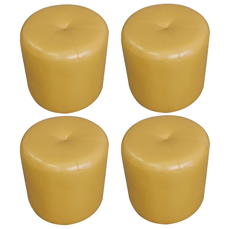 Classic Round Ottoman Pure Color Genuine Leather Water Resistant Ottoman Stool Yellow 4 Piece Set Clearhalo 'furn' 'furn_ottomans_poufs' 'Furniture' 'Living Room Furniture' 'Ottomans & Poufs' 'ottomans_poufs' 5518608