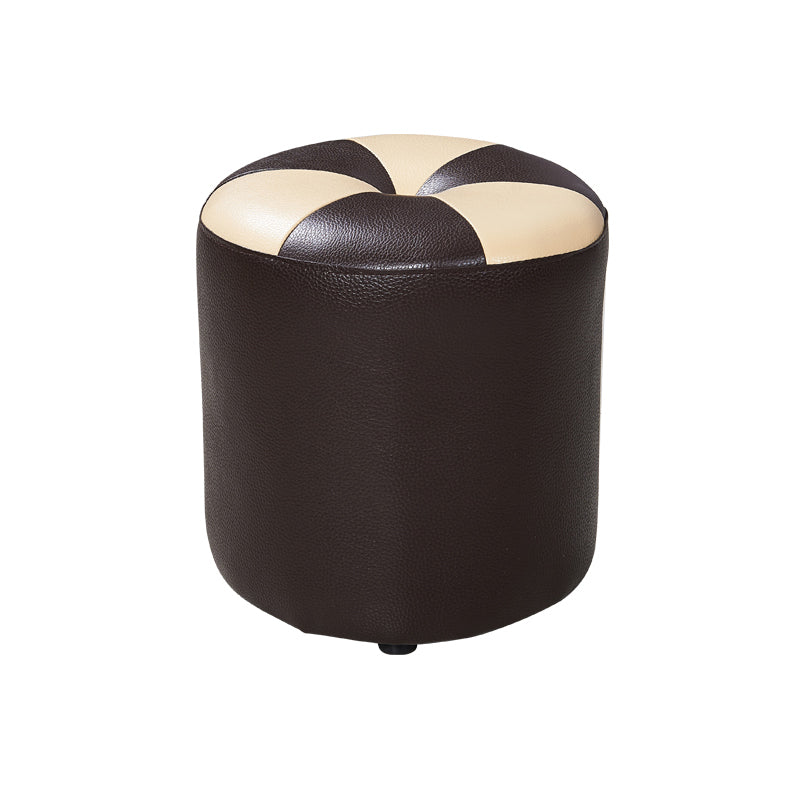 Classic Round Ottoman Pure Color Genuine Leather Water Resistant Ottoman Stool Beige Coffee 1 Piece Clearhalo 'furn' 'furn_ottomans_poufs' 'Furniture' 'Living Room Furniture' 'Ottomans & Poufs' 'ottomans_poufs' 5518609
