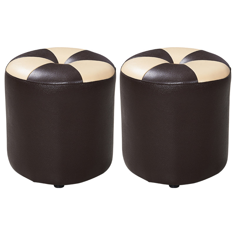 Classic Round Ottoman Pure Color Genuine Leather Water Resistant Ottoman Stool Beige Coffee 2 Piece Set Clearhalo 'furn' 'furn_ottomans_poufs' 'Furniture' 'Living Room Furniture' 'Ottomans & Poufs' 'ottomans_poufs' 5518610