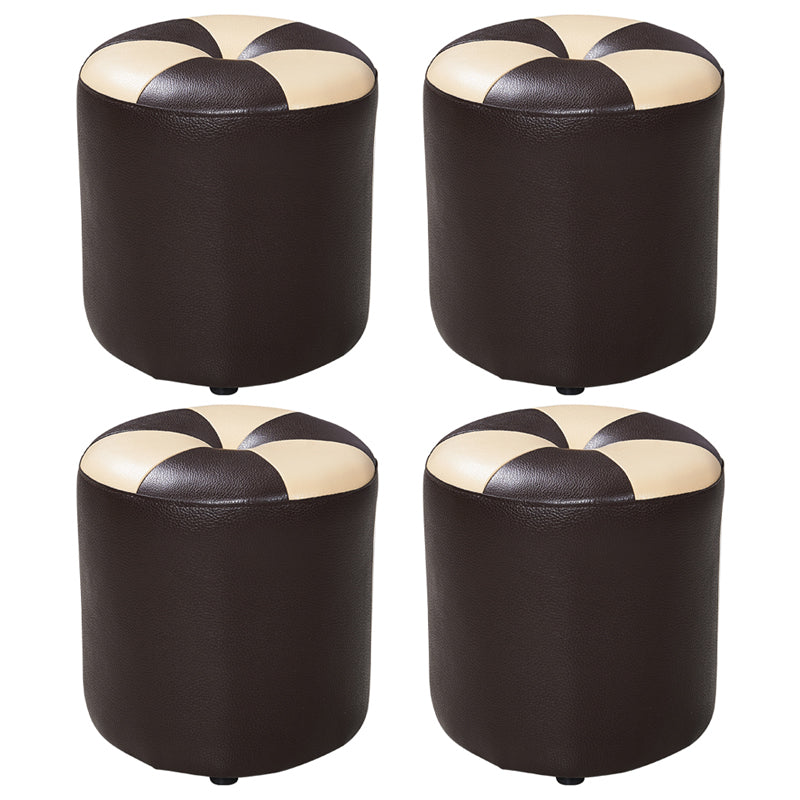 Classic Round Ottoman Pure Color Genuine Leather Water Resistant Ottoman Stool Beige Coffee 4 Piece Set Clearhalo 'furn' 'furn_ottomans_poufs' 'Furniture' 'Living Room Furniture' 'Ottomans & Poufs' 'ottomans_poufs' 5518611