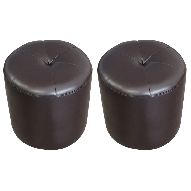 Classic Round Ottoman Pure Color Genuine Leather Water Resistant Ottoman Stool Coffee 2 Piece Set Clearhalo 'furn' 'furn_ottomans_poufs' 'Furniture' 'Living Room Furniture' 'Ottomans & Poufs' 'ottomans_poufs' 5518613