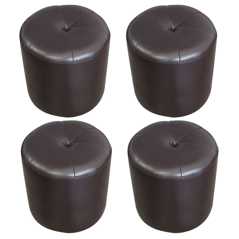 Classic Round Ottoman Pure Color Genuine Leather Water Resistant Ottoman Stool Coffee 4 Piece Set Clearhalo 'furn' 'furn_ottomans_poufs' 'Furniture' 'Living Room Furniture' 'Ottomans & Poufs' 'ottomans_poufs' 5518614