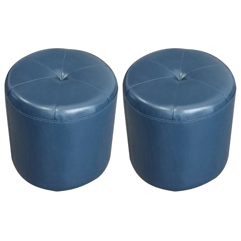 Classic Round Ottoman Pure Color Genuine Leather Water Resistant Ottoman Stool Blue 2 Piece Set Clearhalo 'furn' 'furn_ottomans_poufs' 'Furniture' 'Living Room Furniture' 'Ottomans & Poufs' 'ottomans_poufs' 5518616