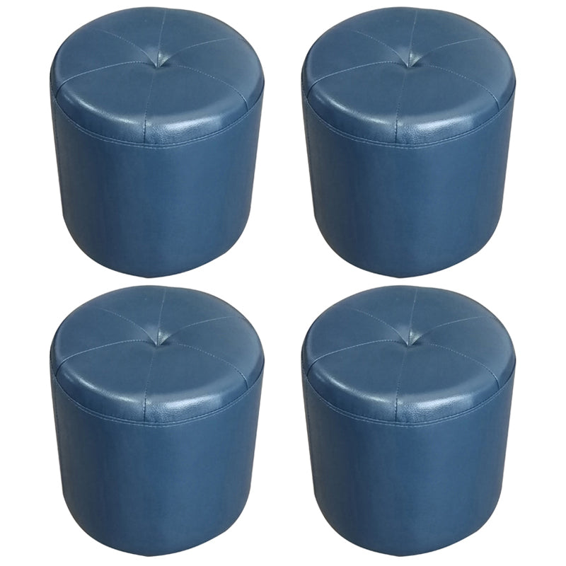 Classic Round Ottoman Pure Color Genuine Leather Water Resistant Ottoman Stool Blue 4 Piece Set Clearhalo 'furn' 'furn_ottomans_poufs' 'Furniture' 'Living Room Furniture' 'Ottomans & Poufs' 'ottomans_poufs' 5518617