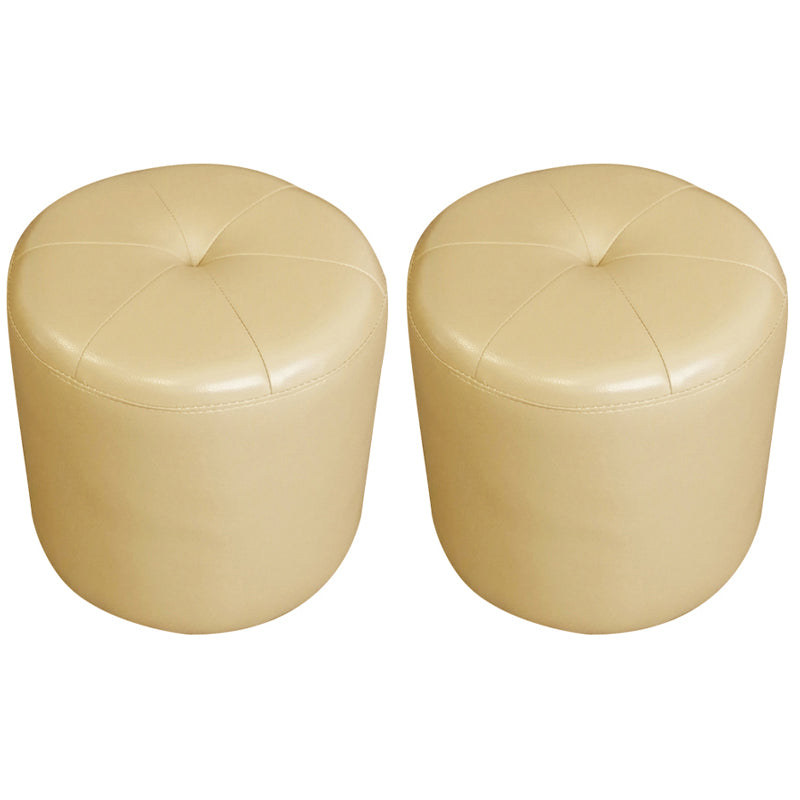 Classic Round Ottoman Pure Color Genuine Leather Water Resistant Ottoman Stool Beige 2 Piece Set Clearhalo 'furn' 'furn_ottomans_poufs' 'Furniture' 'Living Room Furniture' 'Ottomans & Poufs' 'ottomans_poufs' 5518619