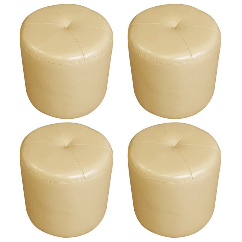 Classic Round Ottoman Pure Color Genuine Leather Water Resistant Ottoman Stool Beige 4 Piece Set Clearhalo 'furn' 'furn_ottomans_poufs' 'Furniture' 'Living Room Furniture' 'Ottomans & Poufs' 'ottomans_poufs' 5518620