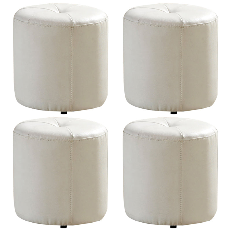 Classic Round Ottoman Pure Color Genuine Leather Water Resistant Ottoman Stool Off-White 4 Piece Set Clearhalo 'furn' 'furn_ottomans_poufs' 'Furniture' 'Living Room Furniture' 'Ottomans & Poufs' 'ottomans_poufs' 5518623