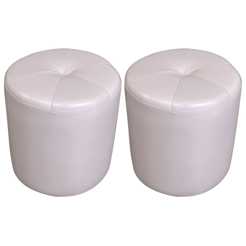Classic Round Ottoman Pure Color Genuine Leather Water Resistant Ottoman Stool Light Pink 2 Piece Set Clearhalo 'furn' 'furn_ottomans_poufs' 'Furniture' 'Living Room Furniture' 'Ottomans & Poufs' 'ottomans_poufs' 5518625