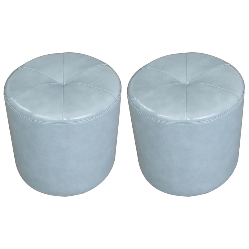 Classic Round Ottoman Pure Color Genuine Leather Water Resistant Ottoman Stool Light Blue 2 Piece Set Clearhalo 'furn' 'furn_ottomans_poufs' 'Furniture' 'Living Room Furniture' 'Ottomans & Poufs' 'ottomans_poufs' 5518628