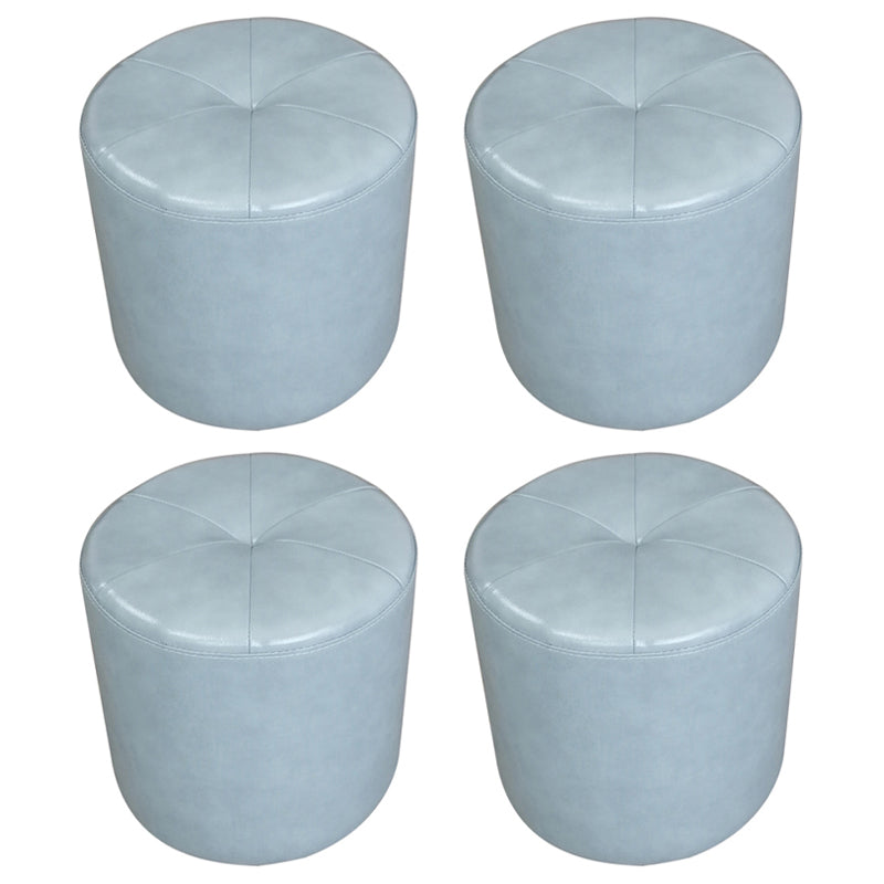 Classic Round Ottoman Pure Color Genuine Leather Water Resistant Ottoman Stool Light Blue 4 Piece Set Clearhalo 'furn' 'furn_ottomans_poufs' 'Furniture' 'Living Room Furniture' 'Ottomans & Poufs' 'ottomans_poufs' 5518629
