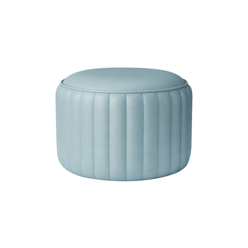 Modern Cylinder Shape Sherpa Pouf Plain PU Leather Tear Resistant Chair Ottoman Blue 1 Piece Clearhalo 'furn' 'furn_ottomans_poufs' 'Furniture' 'Living Room Furniture' 'Ottomans & Poufs' 'ottomans_poufs' 5518705