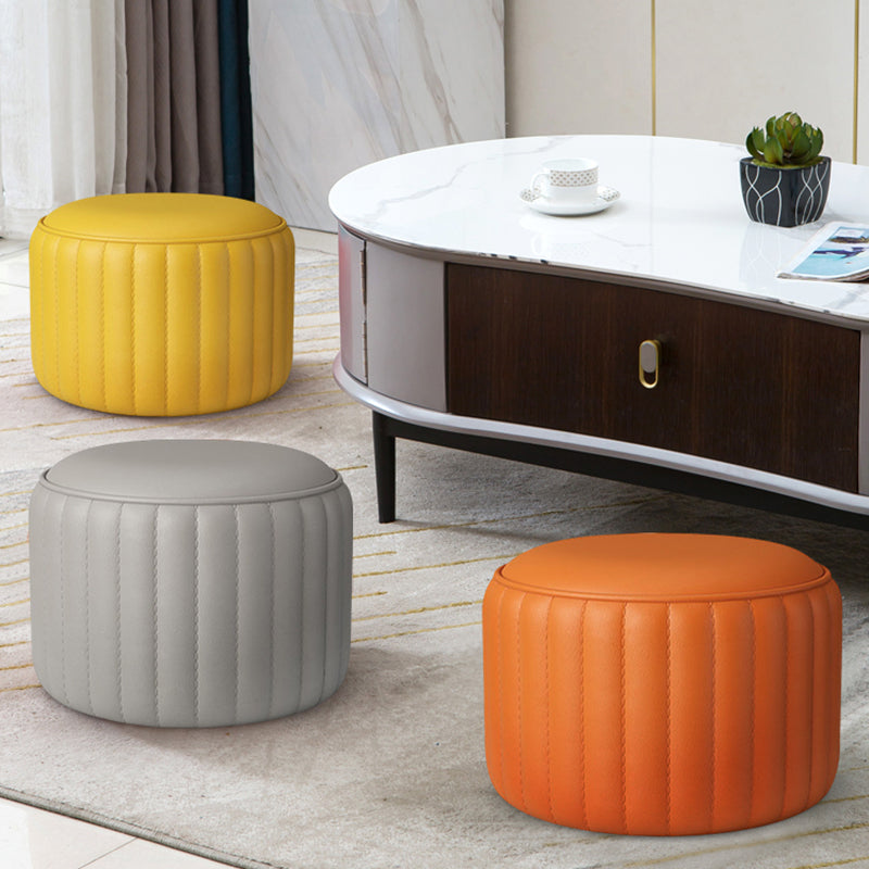 Modern Cylinder Shape Sherpa Pouf Plain PU Leather Tear Resistant Chair Ottoman Clearhalo 'furn' 'furn_ottomans_poufs' 'Furniture' 'Living Room Furniture' 'Ottomans & Poufs' 'ottomans_poufs' 5518709