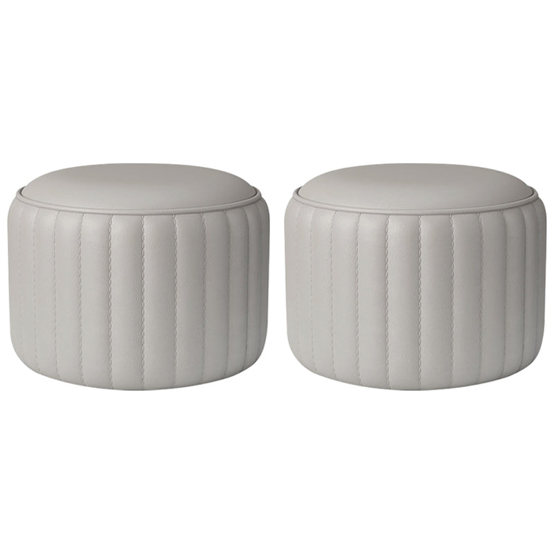 Modern Cylinder Shape Sherpa Pouf Plain PU Leather Tear Resistant Chair Ottoman Light Gray 2 Piece Set Clearhalo 'furn' 'furn_ottomans_poufs' 'Furniture' 'Living Room Furniture' 'Ottomans & Poufs' 'ottomans_poufs' 5518713