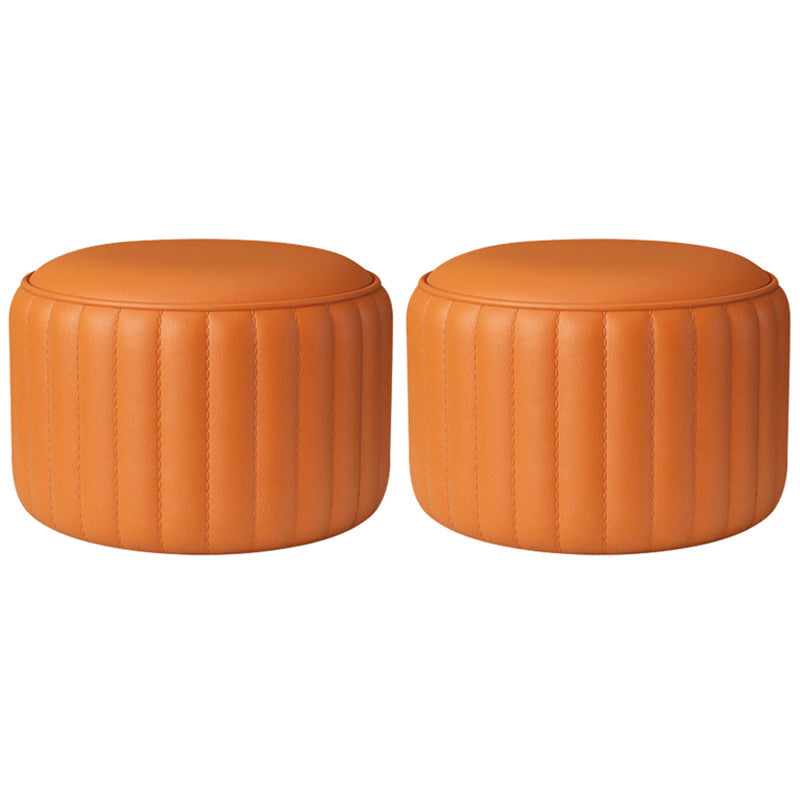 Modern Cylinder Shape Sherpa Pouf Plain PU Leather Tear Resistant Chair Ottoman Orange 2 Piece Set Clearhalo 'furn' 'furn_ottomans_poufs' 'Furniture' 'Living Room Furniture' 'Ottomans & Poufs' 'ottomans_poufs' 5518731