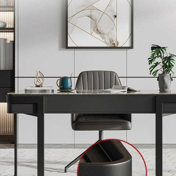 Contemporary Curved Office Desk Stone Sled Writing Desk with 2 Drawers Clearhalo 'furn' 'furn_office_desk' 'Furniture' 'Office Desks' 'Office Furniture' 'office_desk' 5523378