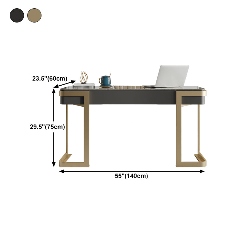 Contemporary Curved Office Desk Stone Sled Writing Desk with 2 Drawers Clearhalo 'furn' 'furn_office_desk' 'Furniture' 'Office Desks' 'Office Furniture' 'office_desk' 5523382