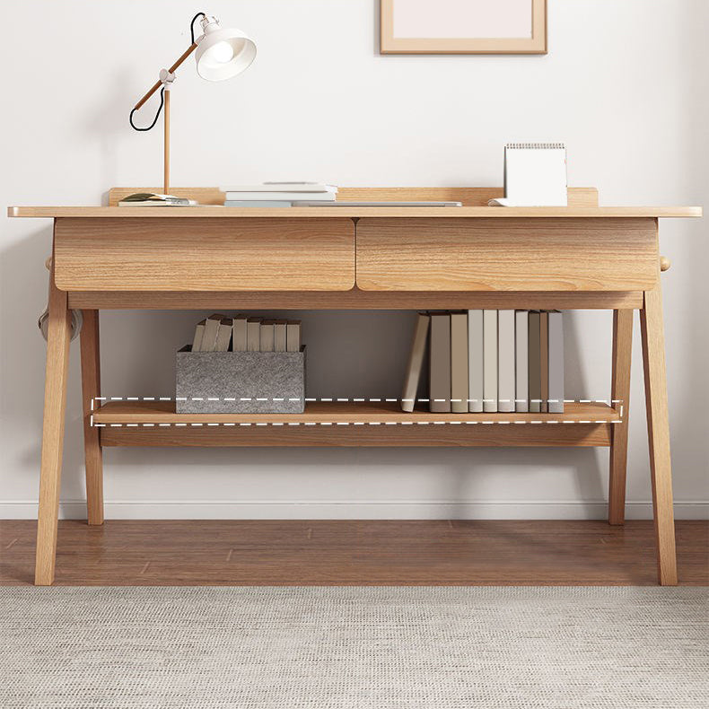 Curved Wooden Writing Desk Modern Style Office Desk with 2 Drawers 47"L x 22"W x 30"H Natural Clearhalo 'furn' 'furn_office_desk' 'Furniture' 'Office Desks' 'Office Furniture' 'office_desk' 5523440