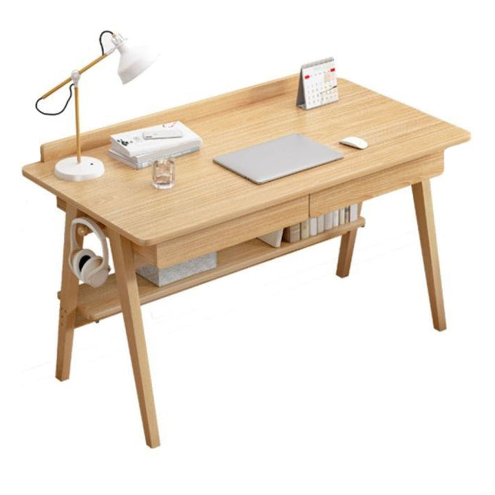 Curved Wooden Writing Desk Modern Style Office Desk with 2 Drawers 31"L x 22"W x 30"H Natural Clearhalo 'furn' 'furn_office_desk' 'Furniture' 'Office Desks' 'Office Furniture' 'office_desk' 5523443