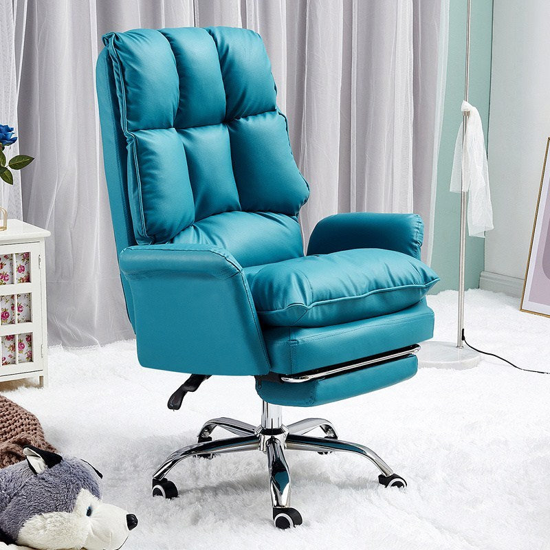 Modern Computer Ergonomic Upholstered Chair Height-adjustable Office Chair for Office Blue With Footrest Sponge Clearhalo 'furn' 'furn_office_chair' 'Furniture' 'Office Chairs' 'Office Furniture' 'office_chair' 5523573