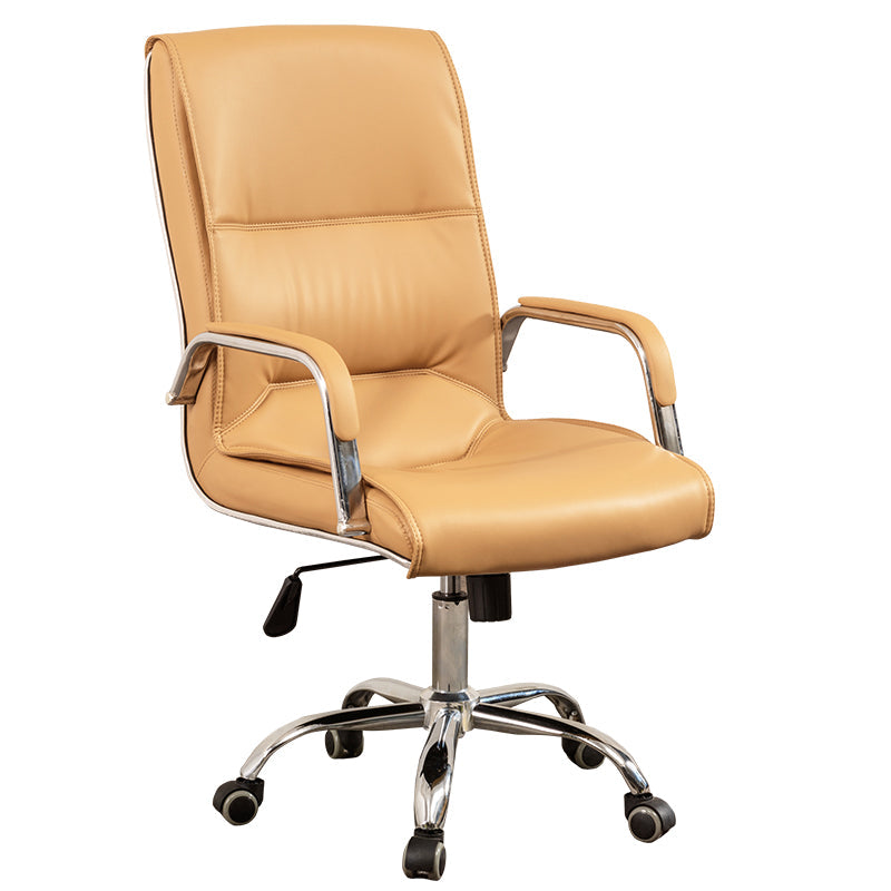 Modern Computer Faux Leather Chair Ergonomic Office Chair with Upholstered Yellow Star Base Clearhalo 'furn' 'furn_office_chair' 'Furniture' 'Office Chairs' 'Office Furniture' 'office_chair' 5523806