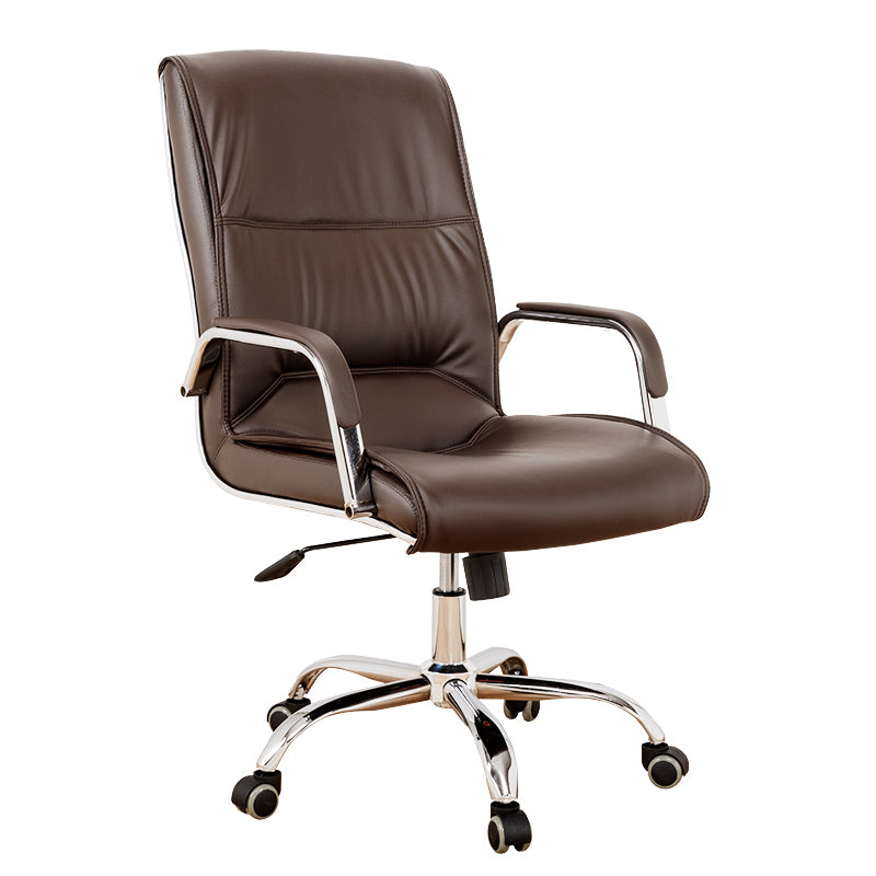 Modern Computer Faux Leather Chair Ergonomic Office Chair with Upholstered Brown Star Base Clearhalo 'furn' 'furn_office_chair' 'Furniture' 'Office Chairs' 'Office Furniture' 'office_chair' 5523807